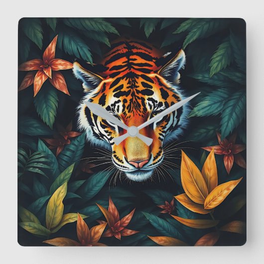 “Tiger of Mine” – Colourful Tiger Portrait スクエア壁時計 (正面)