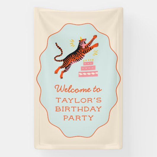 Tiger Party Animals Kids Birthday Welcome 横断幕 (縦)