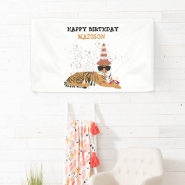 Tiger Partying – 動物のパーティー誕生日 横断幕