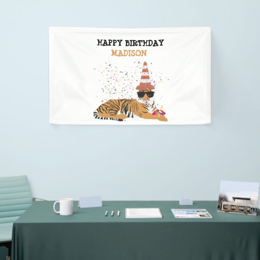 Tiger Partying – 動物のパーティー誕生日 横断幕 (トレードショー)