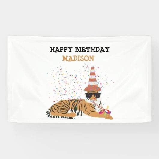 Tiger Partying – 動物のパーティー誕生日 横断幕 (横)