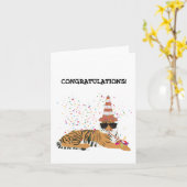 Tiger Partying – 動物のパーティー カード (黄色い花)