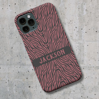 Tiger Pattern in Red and Gray with Name iPhone 16ケース