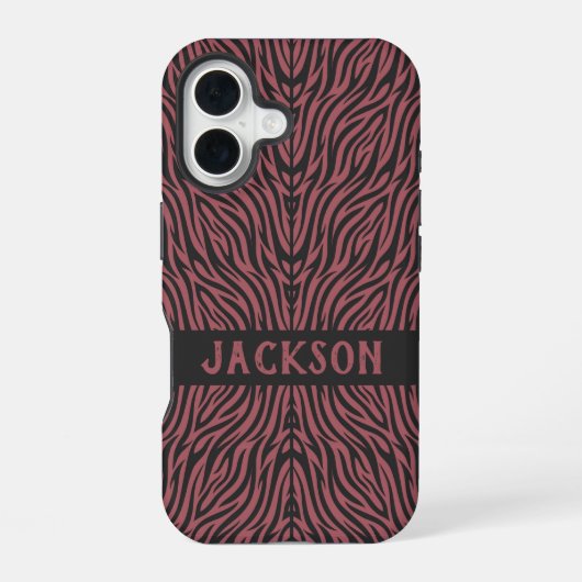 Tiger Pattern in Red and Gray with Name iPhone 16ケース (裏面)