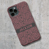 Tiger Pattern in Red and Gray with Name iPhone 16ケース