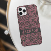 Tiger Pattern in Red and Gray with Name iPhone 16ケース