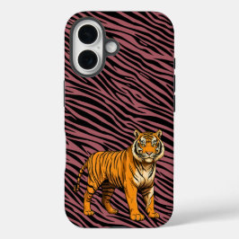 Tiger Pattern in Red with Tiger iPhone 16ケース