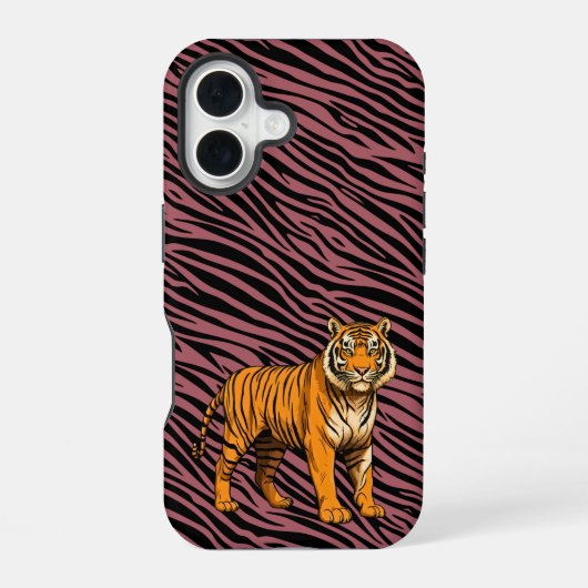 Tiger Pattern in Red with Tiger iPhone 16ケース (裏面)
