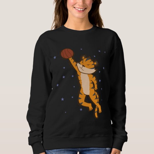 Tiger plays Basketball big Cat Animal スウェットシャツ (正面)