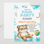 Tiger Pool Party Birthday Invitation 招待状 (正面/裏面)