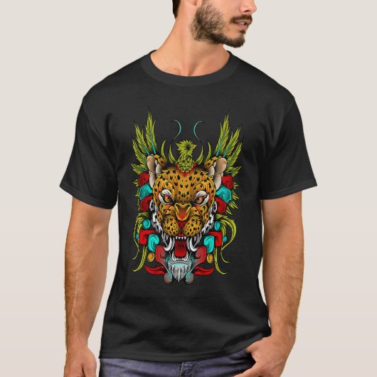 Tiger Quetzal Huichol Sugar Skull Calavera Hallowe Tシャツ (正面)