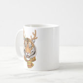 Tiger Reindeer Christmas Animal With Antlers Xmas コーヒーマグカップ (正面左)
