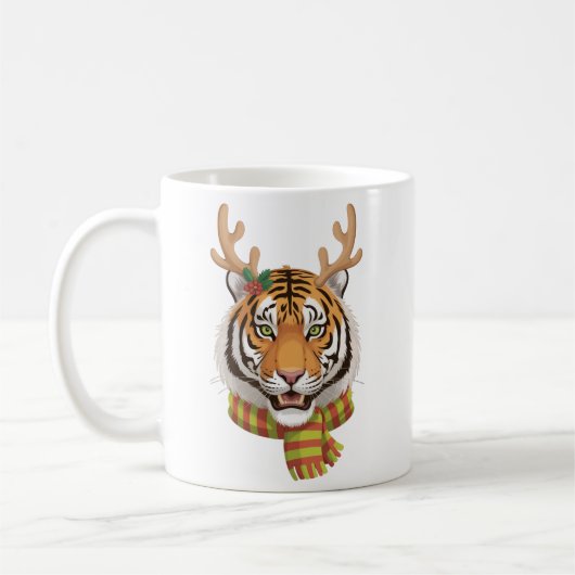 Tiger Reindeer Christmas Animal With Antlers Xmas コーヒーマグカップ (左)