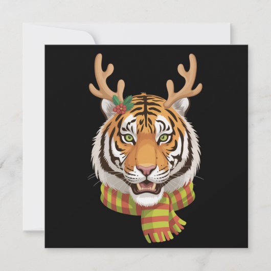 Tiger Reindeer Christmas Animal With Antlers Xmas  シーズンカード (正面)