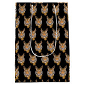 Tiger Reindeer Christmas Animal With Antlers Xmas  ミディアムペーパーバッグ (裏面)