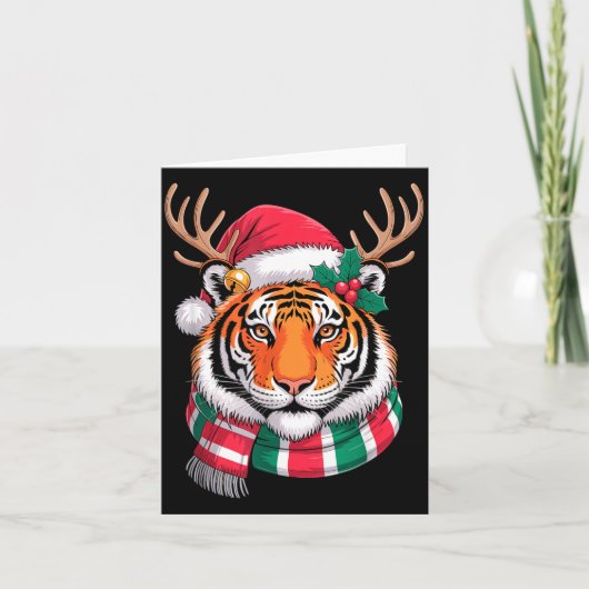 Tiger Reindeer Christmas Santa Hat Tiger Xmas  カード (正面)