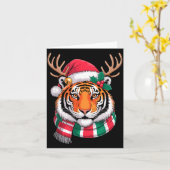 Tiger Reindeer Christmas Santa Hat Tiger Xmas  カード (黄色い花)