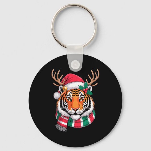 Tiger Reindeer Christmas Santa Hat Tiger Xmas  キーホルダー (正面)