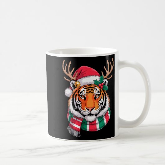 Tiger Reindeer Christmas Santa Hat Tiger Xmas  コーヒーマグカップ (右)
