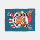 Tiger Reindeer Christmas Santa Hat Tiger Xmas  フリースブランケット (正面(横))