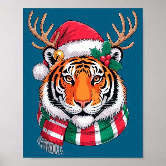 Tiger Reindeer Christmas Santa Hat Tiger Xmas  ポスター (正面)