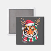 Tiger Reindeer Christmas Santa Hat Tiger Xmas  マグネット (正面/裏面)