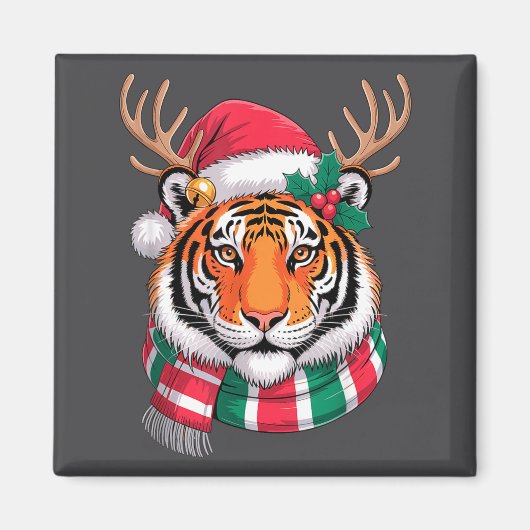 Tiger Reindeer Christmas Santa Hat Tiger Xmas  マグネット (正面)