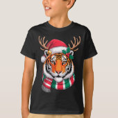 Tiger Reindeer Christmas Santa Hat Tiger Xmas Tシャツ (正面)
