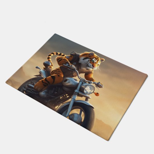 Tiger riding a motorcycle ドアマット (アングル)