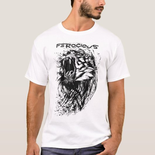 Tiger SilhoutteプリントメンズベーシックTシャツ Tシャツ (正面)