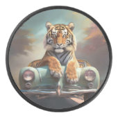 Tiger sitting on a sports car  アイスホッケーパック (正面)