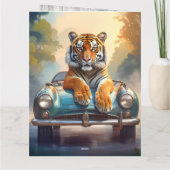 Tiger sitting on a sports car  サンキューカード (裏面)