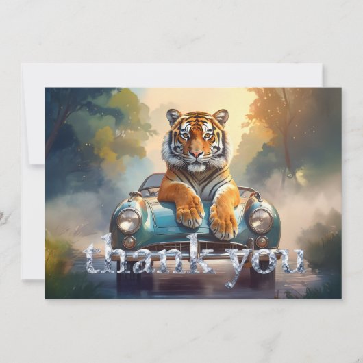 Tiger sitting on a sports car  サンキューカード (正面)