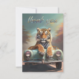 Tiger sitting on a sports car  サンキューカード