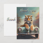 Tiger sitting on a sports car  サンキューカード (正面/裏面)