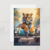Tiger sitting on a sports car  サンキューカード (正面/裏面)