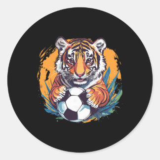 Tiger Soccer Byll Fierce Jungle Animal  ラウンドシール