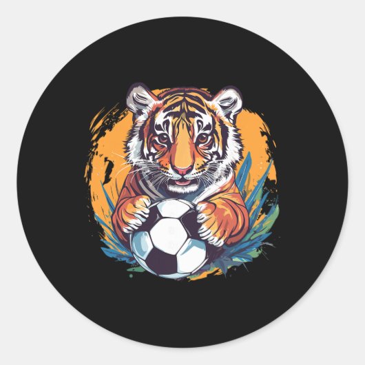 Tiger Soccer Byll Fierce Jungle Animal  ラウンドシール (正面)