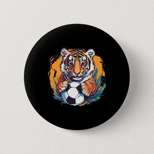 Tiger Soccer Byll Fierce Jungle Animal 缶バッジ (正面)