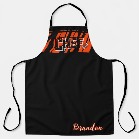 Tiger Stripe Black Orange Football Design エプロン (正面)