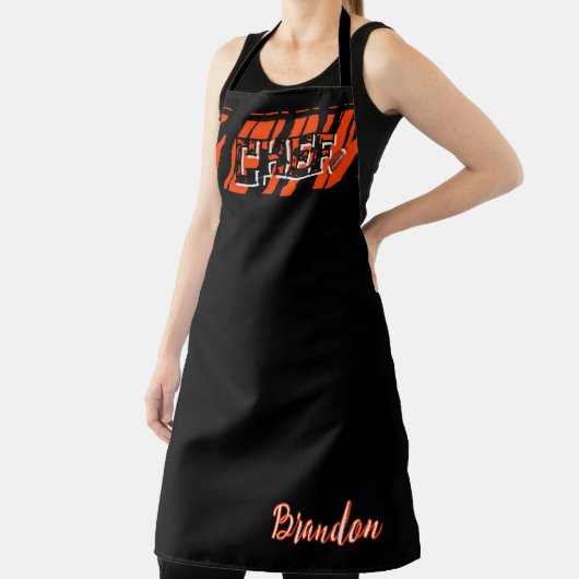 Tiger Stripe Black Orange Football Design エプロン (インサイチュ)