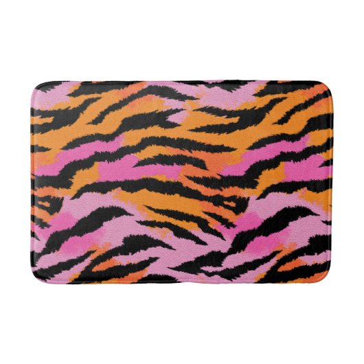 Tiger Stripes Animal Print Lavender& Orange Girly バスマット (正面)