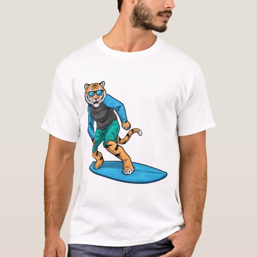 Tiger Surfing Surfboard Summer Tシャツ (正面)
