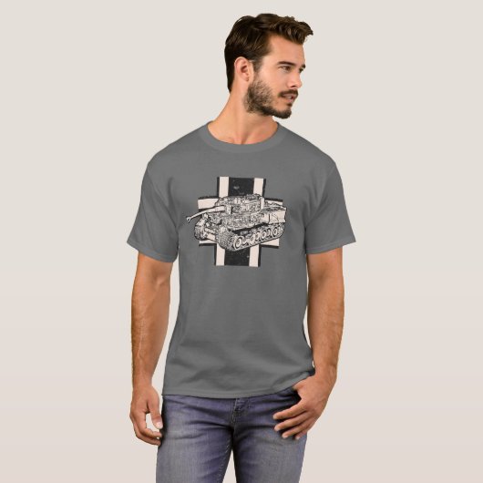 Tiger Tank Iron Cross - WW2 Germany Panzer Tシャツ (正面フル)
