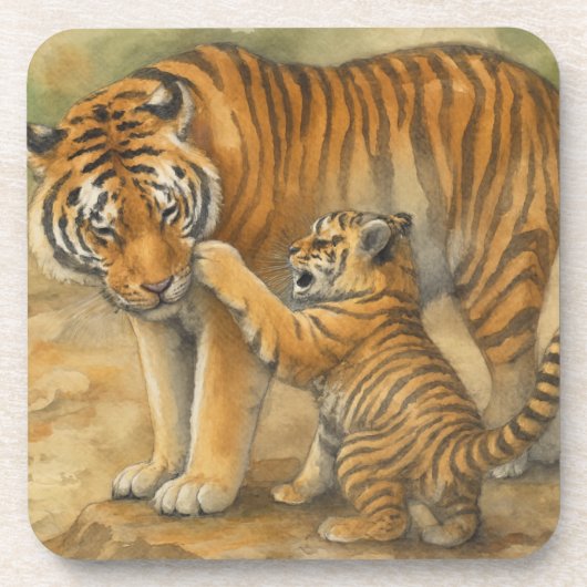 Tiger Tenderness – 森の親と子 コースター (正面)