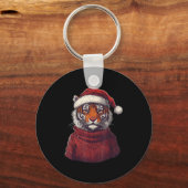 Tiger Ugly Sweater Santa Hat Christmas  キーホルダー (正面)