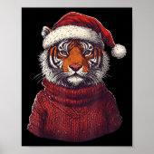 Tiger Ugly Sweater Santa Hat Christmas  ポスター (正面)