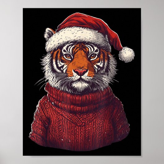 Tiger Ugly Sweater Santa Hat Christmas  ポスター (正面)