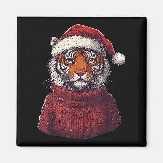 Tiger Ugly Sweater Santa Hat Christmas  マグネット (正面)
