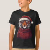 Tiger Ugly Sweater Santa Hat Christmas Tシャツ (正面)